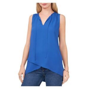 VINCE CAMUTO Womens Blue Tie Overlapping Hem Sleeveless Tank Top XXS